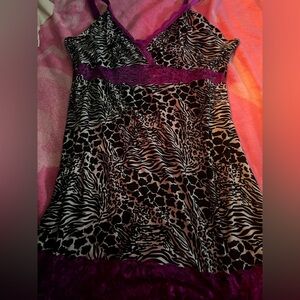 Delta Burke Black and White Animal Print with Purple Lace